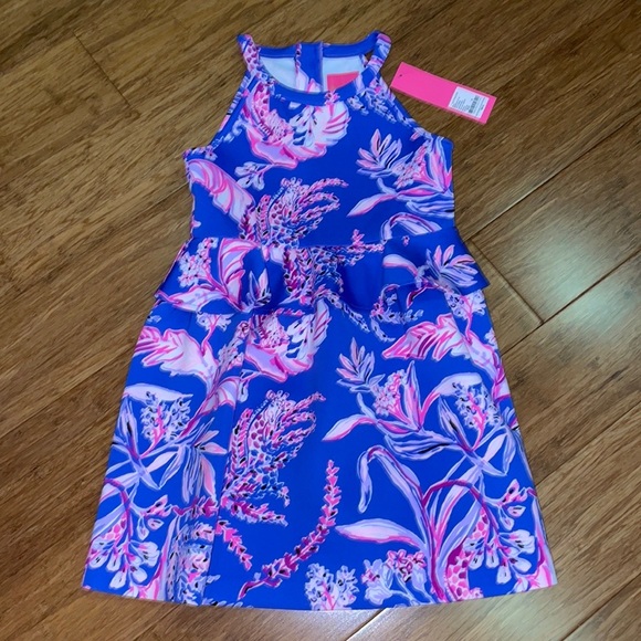 Lilly Pulitzer Girls Caesara Dress size M (6-7) & XL Iris Blue Wild Within NWT - Picture 9 of 11